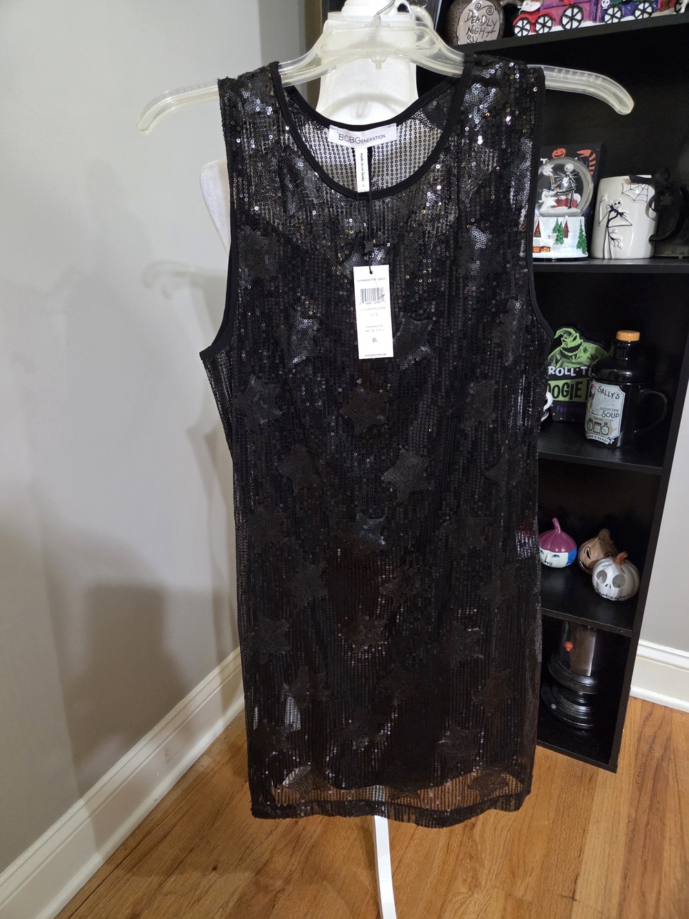 BCBGeneration Black Sequin Sleeveless Shift Dress
